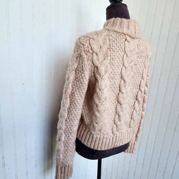 American Eagle Brush Pink Soft & Cozy Mock Neck Cropped Cable Knit Sweater M - Picture 8 of 14